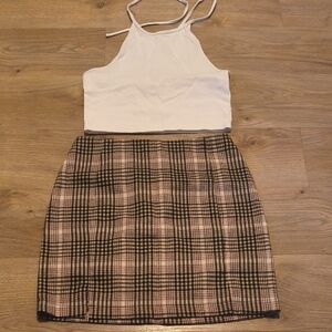 Plaid Mini Skirt And White Halter